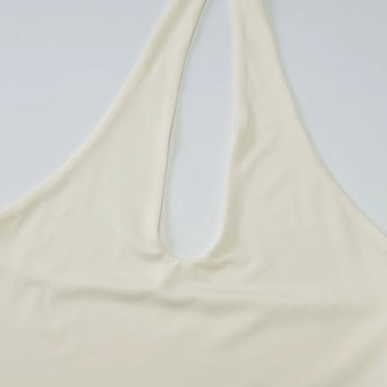 Hugcitar Women's Fashion Halter Solid Loop Backless Bandage Sexy Crop Tank Top 2025 Summer Casual Clothes Streetwear Vacation Club