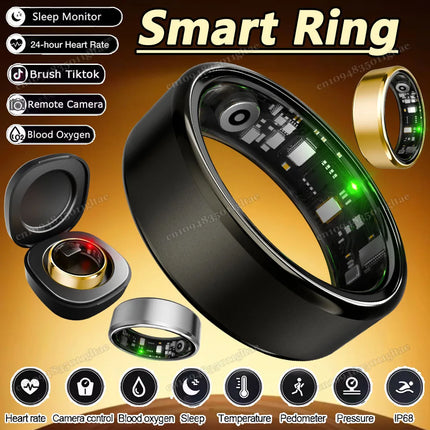 New R09 Smart Ring Men Women with Charging Case,Heart Rate Blood Oxygen,Skin Temperature Monitor,5ATM Waterproof For Android IOS