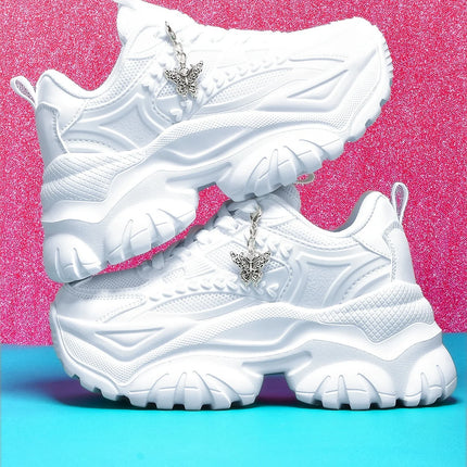 Women's Lightweight 7cm White Thick-Soled Trbottomyy Versatile Fashionable Casual Vulcanized Shoes with Silver Butterfly Decorative Pendant Chain Shoes High Water Platform Trbottomyy Versatile White Women's Comfortable Soft-S