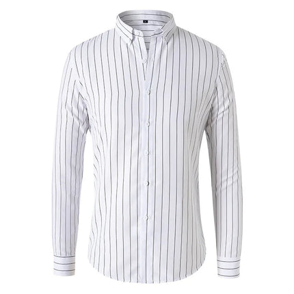 Slim Fit Men's Striped Long Sleeve Shirt Casual Fashion Business Outerwear Autumn New Style Machine Washable Polyester Fiber