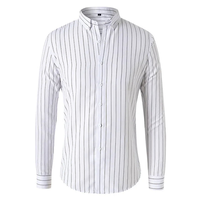 Slim Fit Men's Striped Long Sleeve Shirt Casual Fashion Business Outerwear Autumn New Style Machine Washable Polyester Fiber
