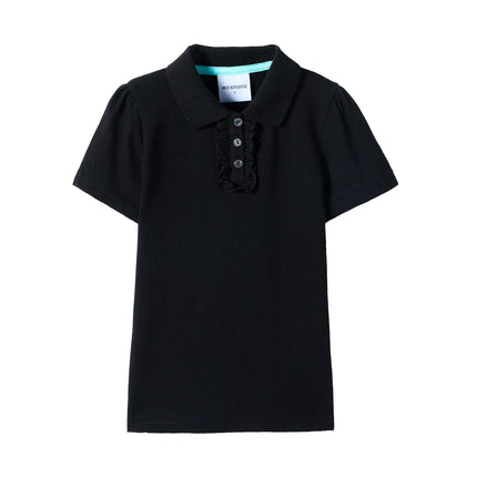 Mudkingdom Mudkingdom Big Girls Polo Shirt Casual Solid Ruffle Short Sleeve Tops for Kids Shirts Cotton Children Summer Clothing