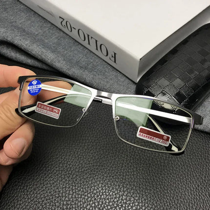 Men Metal Half Frame Reading Glasses Luxury Designer Anti Blue Light Eyeglasses Finished Prescription Presbyopia Eyewear To +4.0