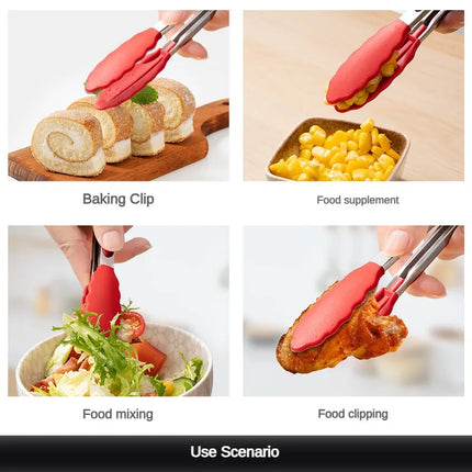 1 Piece High Temperature Resistant Nylon Stainless Steel Food Clip Outdoor BBQ Bread Clip Kitchen Utensil