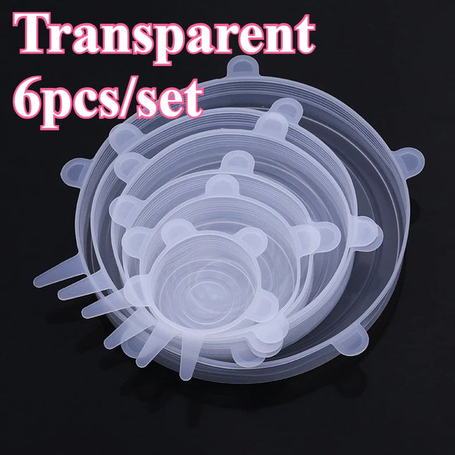 6-Piece Set of Versatile Silicone Stretch Lids - Eco-Friendly, Reusable Covers for Food Storage - Durable, Leak-Proof Seal for B