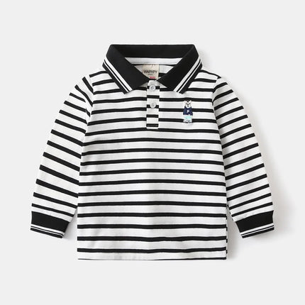 Kids Boys Long Sleeve Tees RAISE Spring 2026 Infant Babys Boys Polo Shirts Loose Bear Embroidery Striped Children Boys Pullovers