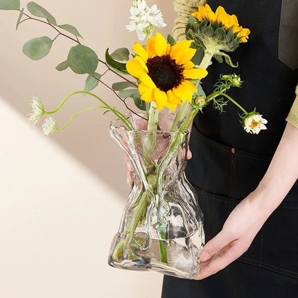 Ceramic Vase and Glass Flower Vase Hydroponic Money Bag Shaped Vase Flower Living Room Decoration Desktop Home Decoration
