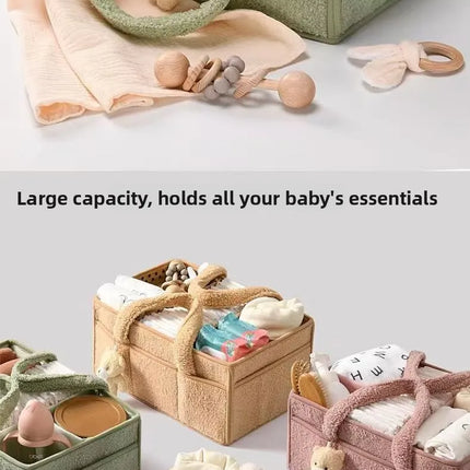 Large Capacity Plush Diaper Storage Bag Handheld Travel Essential Mommy Bag Baby Supplies