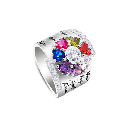 MaiLun Personalized Kids Names Ring With Birthstone Silver plated color Ring Mothers Day Jewelry Gift