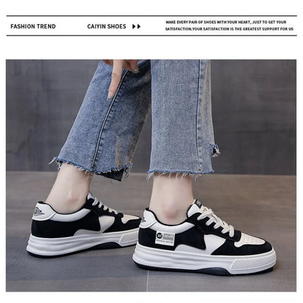 2025 New Black & White Geometric Low-Top Sneakers - Breathable Mesh Platform Shoes with Anti-Slip Sole