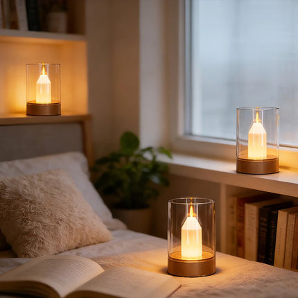 LED Night Light Rechargeable Flameless Candle Motion Sensor Dimmable USB Charging Soft Warm  Bedroom Portable Table Bedside Lamp