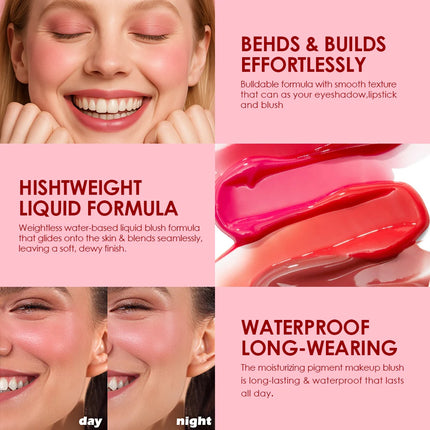 6 Color liquid powder blusher is durable and natural, easy to mix, light in texture, suitable for all skin colors, and suitabl