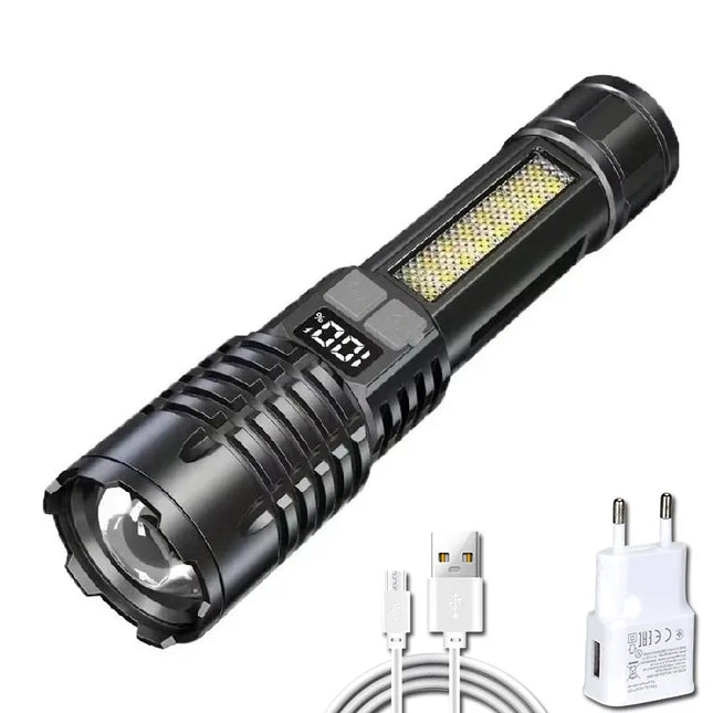 High Power LED COB Flashlight Built-in Large Capacity Battery Rechargeable Torch For Outdoor Camping Emergency Zoom Lantern