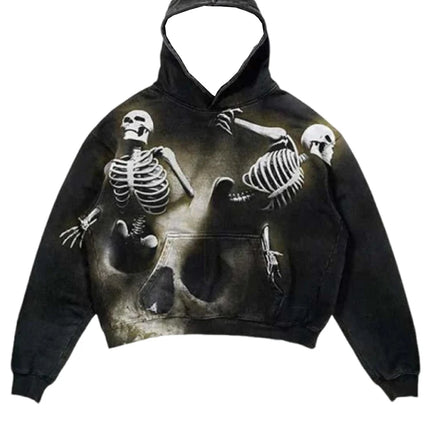 New Trendy men's Hoodie With 3D Skeleton Style Pattern design, Novel Long Sleeved Hoodie With Pockets For Daily Wear