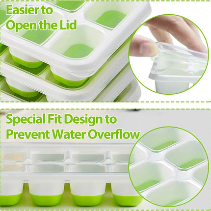 Ice Cube Tray Mold with Lid Silicone Square 14 Cube Easy Release Ice Cube Molds Summer Kitchen Bar DIY Iced Cocktail Freeze Tool