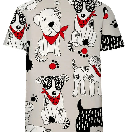 White Doodle Dog Women's Tee - Cute Puppy & Bandana Graphic, Playful Cartoon Print Design for Casual Daily Wear
