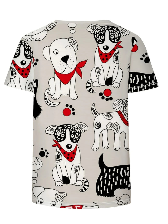 White Doodle Dog Women's Tee - Cute Puppy & Bandana Graphic, Playful Cartoon Print Design for Casual Daily Wear