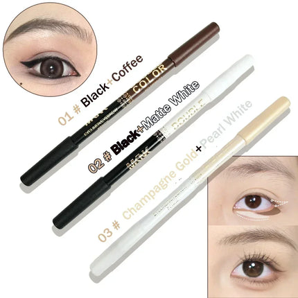 Mulitfuntional Two-Tone Black White Wood Eyeliner Pencil Pearl Highlighter Makeup Pen Brown Eyebrow Draw Lower Eyelash Cosmetics