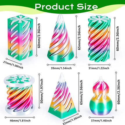 6 Pack Spiral Cone Fidget Toys 3D Printed Impossible Passthrough Pyramid Pillar Gourd Helix Screw Toys for Anxiety Relaxing