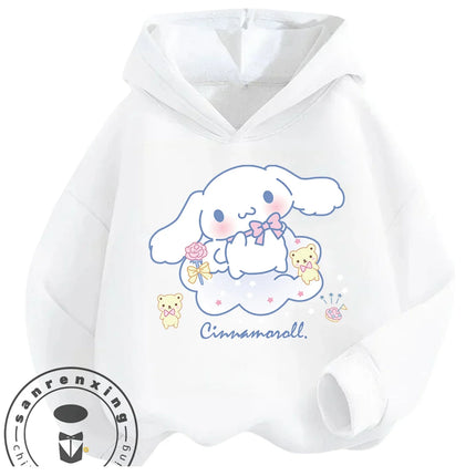 Autumn Winter Outdoor Casual Cinnamoroll Hooded Sweatshirt 3-14Y Boys Girls Cute Kawaii Cartoon Street Hot Fashion