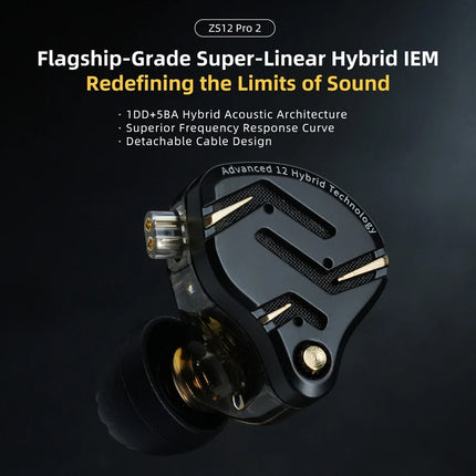 KZ ZS12 PRO 2 1DD+5BA  Flagship-Grade Super Linear Hybrid Wired Headphones 3.5mm/typec Detachable Cable HIFI Gaming Headest