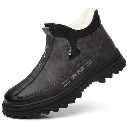 Men's Winter Casual Shoes Thickened Fleece Lined Waterproof Leather Surface Warm Wear Resistant Work Shoes Slip on round Toe