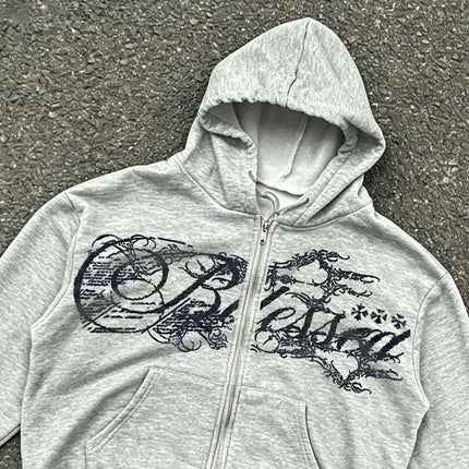 Y2K Harajuku Punk Style Hooded Zipper Hoodie Retro American Alphabet Men and Women with Millennium Style Jacket