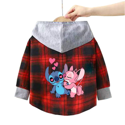 Children's stitch Hooded Shirts Kids blouse Boys Plaid Shirts Coat for Spring Autumn Girls Long-Sleeve Jacket Bottoming Clothing