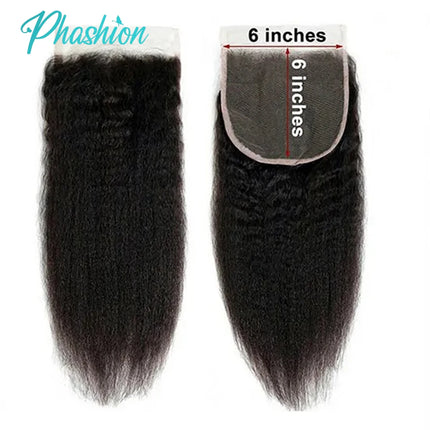 Phashion 7x7 6x6 Kinky Straight Lace Frontal Closure Pre Plucked Transparent Yaki 4x4 5x5 Closure 100% Remy Human Hair For Women