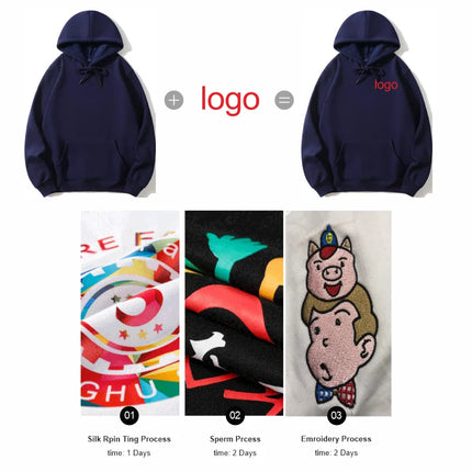Fashion Print High-Quality Hoodie Custom Logo Personal Group Brand Embroidery Men and Women Thick 100 % Cotton Pullovers Fleece