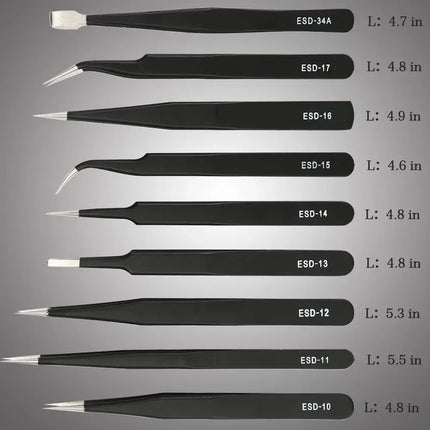 10-Piece High-Quality Anti-Static Stainless Steel Tweezer Set - Precision, Corrosion-Resistant, Ergonomic Design for Home Repair