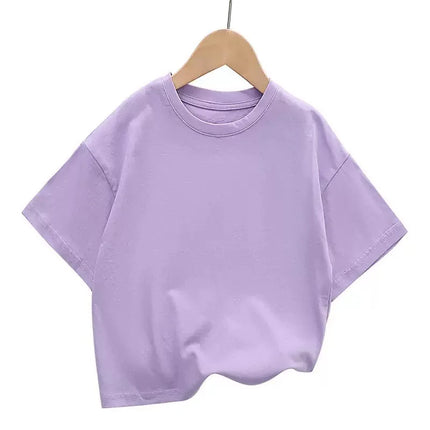 Kids Loose Short-sleeved T-shirt Summer New Pure Cotton Round Neck Boys Girls Solid Color Tee Teen Girl Clothes 12-14 Years