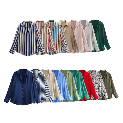 Classic Silk Satin Feel Shirt New Spring Collection Long Sleeve Polyester Fabric Women's Premium Fashion Regular Length