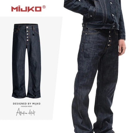 MIJKO BootCut Original Jeans Wide Leg Trousers Straight Button Design ZJ124