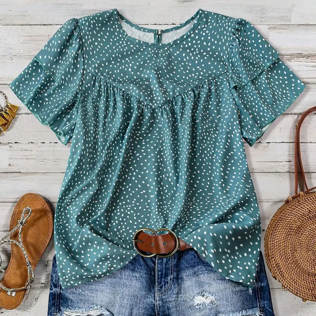 Plus Size Women's Vacation Casual Polka Dot Printed Short Sleeve Shirt