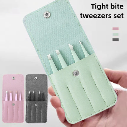 Colorful Stainless Steel 4 Pack Tweezer Set for Women and Men's Eyebrows & Eyelashes Comes with Storage Bag