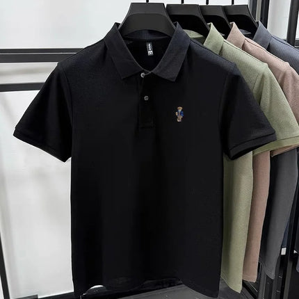 Summer high-quality cotton short sleeved men's polo shirt fashion brand teddy bear embroidery golf business casual T-shirt