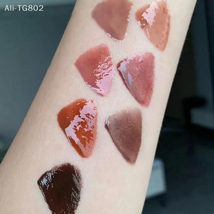 Cappuvini Punk Dark Brown Mirror Water Lip Gloss Waterproof Long-Lasting Liquid Lipstick Tint Red Glaze Transparent Glass