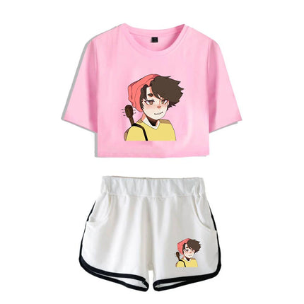 Fashion Youthful Wilbur?Soot Hidalgo Print Two Piece Set Women Sexy Shorts+lovely T-shirt Cute Dew navel Sport Girl suits