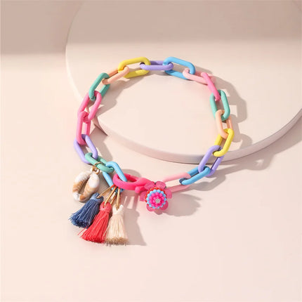 New Trendy Multicolor Acrylic Anklet for Women Boho Tassel Ball Pendant Handmade Anklet Leg Chains Charm Summer Beach Jewelry
