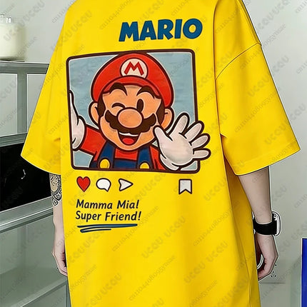 Summer New Anime Tshirts For Couple Cartoon Graphics Mario Print T-shirt Casual Round Neck Tees Street Short Sleeve Man Clothing