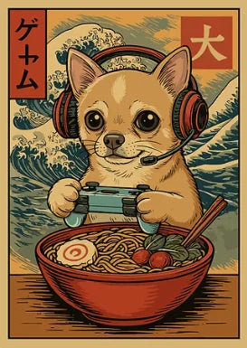 Japan Ukiyo-E Style Fun Game Animal Ramen Posters Art Print Mexican Axolotl Game Cat Ferret Canvas Painting Game Room Home Decor