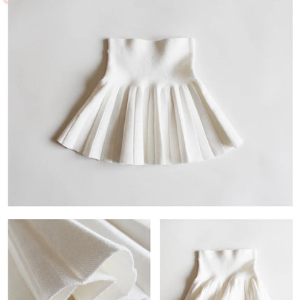 1pc Girls' Knit Skirt, Baby Autumn Winter Princess Pleated Skirts, Children's Student High Waist Mini Tutu Skirts, Kids Solid Dress