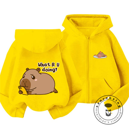 Kids Autumn Winter Capybara Hooded Zip Sweatshirt Boys Girls Cute Kawaii Trendy Cartoon New Style Hoodie 3 14Y