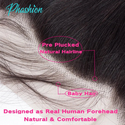 Phashion 26 28 30 Inch 13x6 Lace Frontal only Straight Pre Plucked Swiss Transparent Full Front Body Wave 100% Remy Human Hair