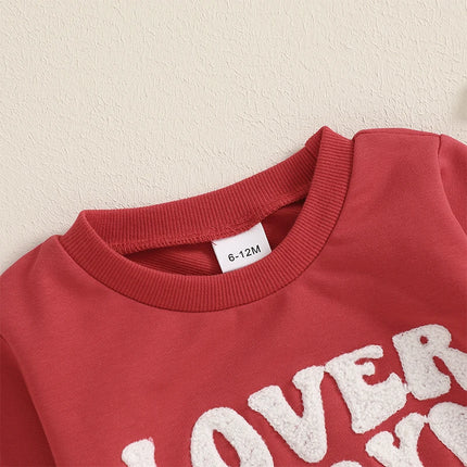 VISgogo Kids Boys Sweatshirt Valentine's Day Clothes Long Sleeve Crew Neck Hoodie Embroidery Letters Heart Pullover Tops