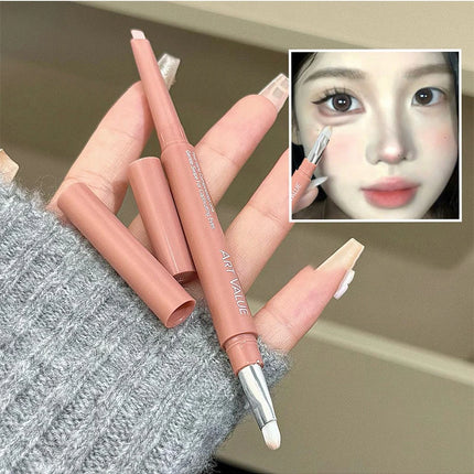 Bicolor Under Eyes Pen Double Ended Lying Silkworm Pencil Nude Lower Eyelid Contour Aegyo-sal Eyeliner Makeup with Detail Brush