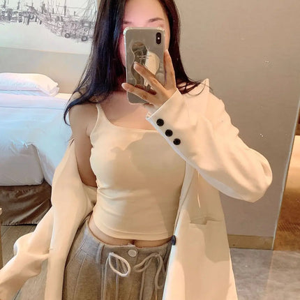 New Women's Slim Fit Tank Top Pure Color Summer Outerwear with Chest Pad Bal Base irt Sli Versatile Casual Wear