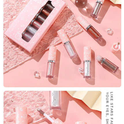 Liquid Eyeshadow Eight-Piece Set Box with Dazzling Shimmer, Fine Glitter, Bright Crystal Pearl Shimmer, High-Gloss Highlighter, Brightening and Contouring Eyeshadow Liquid