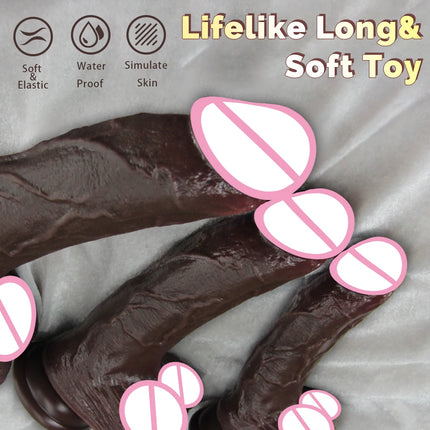 Realistic Long Dildo Black Anal Plug with Suction Cup Big Penis Butt Plug Long Dick Sex Toys for Women Men Phallus Anal Dilator